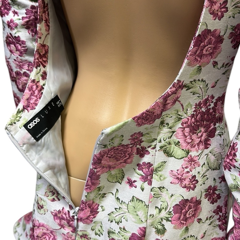 Asos Luxe Keyhole Cut Out Floral jacquard High Neck Long Sleeve Mini Dress Sz 6 - Picture 7 of 14